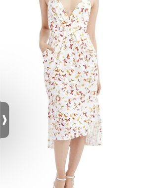 BCBGeneration White Maxi Dress with Multicolor Butterfly Print